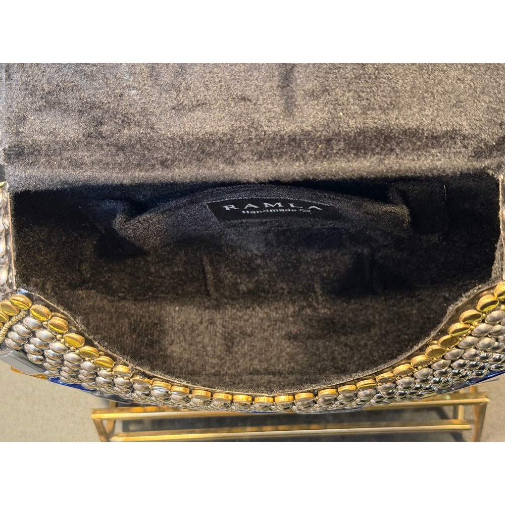 RAMLA Silver Mosaic Blue Stone Embellished Handmade Crossbody/Clutch NWOT - Picture 6 of 8